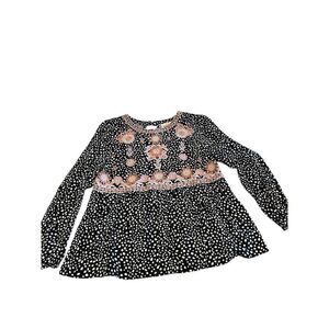 Savanna Jane Women's Embroidered Polka Dot Blouse Black Size‎ M
